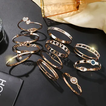 

Korean Trend Female Simple Exquisite Rhinestones Titanium Steel Bracelet Fashion Temperament Women Girl Jewelry Accessories