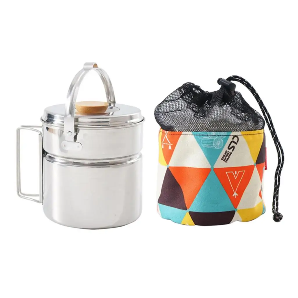 

Stainless Steel Pan Outdoor Bowl Camping Cooking Cookware Hanging Pot Set