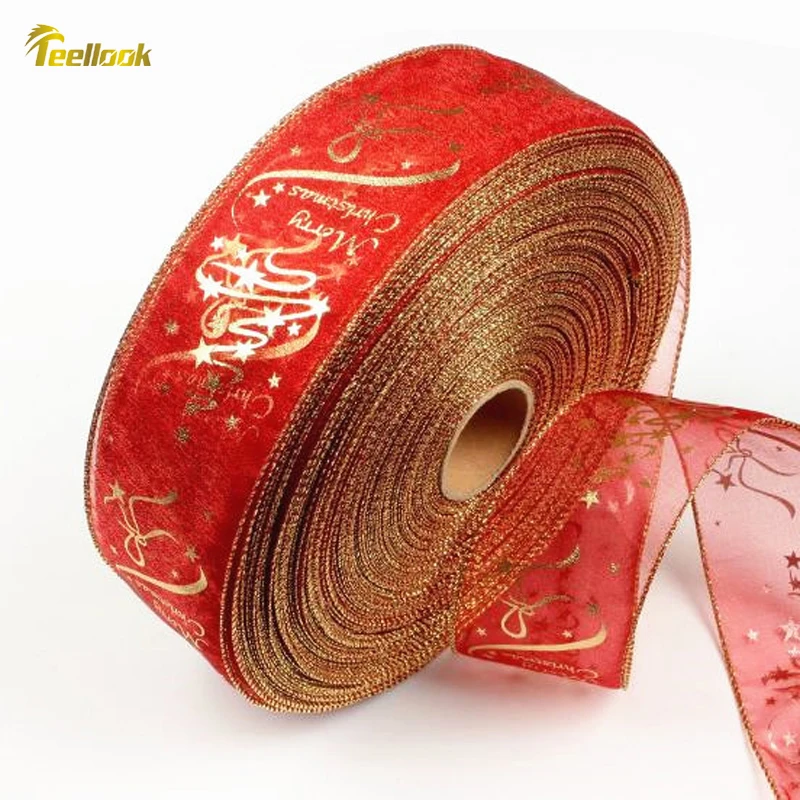 

Teellook Рождественское украшение красная напечатанная лента 6,3 см x 20 м Рождественская елка украшение лента