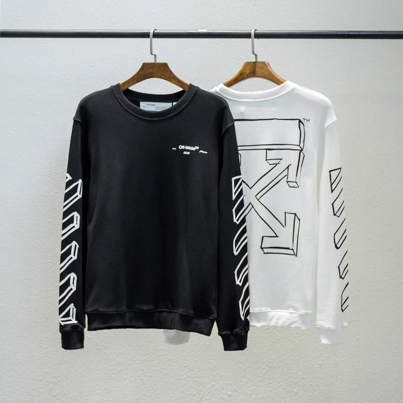 

2018 Autumn And Winter New Style Ow Crew Neck Pullover Stick Figure Arrowhead Printed High Quality Pure Cotton Looped Fabric Hoo