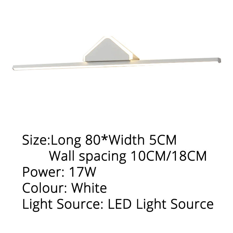 Современный 40 см 60 см 80 см светодиодный зеркальный светильник, железный кремниевый белый черный окрашенный светильник для туалетной комнаты, светильник для макияжа Wandlamp - Цвет абажура: A  White 80x5cm 17w