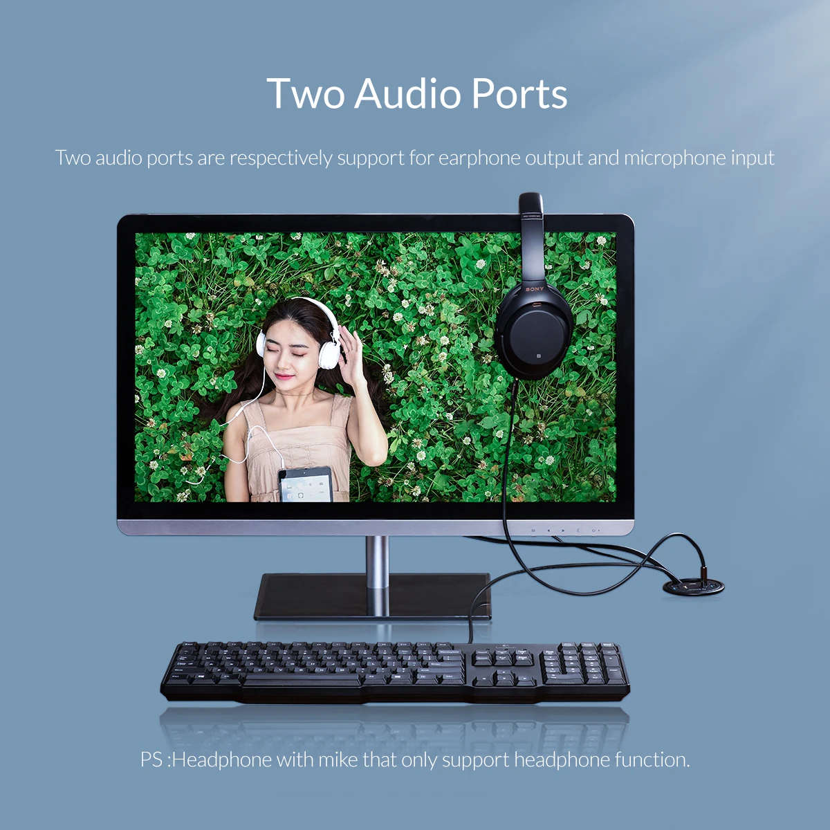 ORICO Desktop Grommet USB 3 0 HUB With Headphone Microphone Port Type C HUB OTG Adapter Splitter For Laptop Accessories