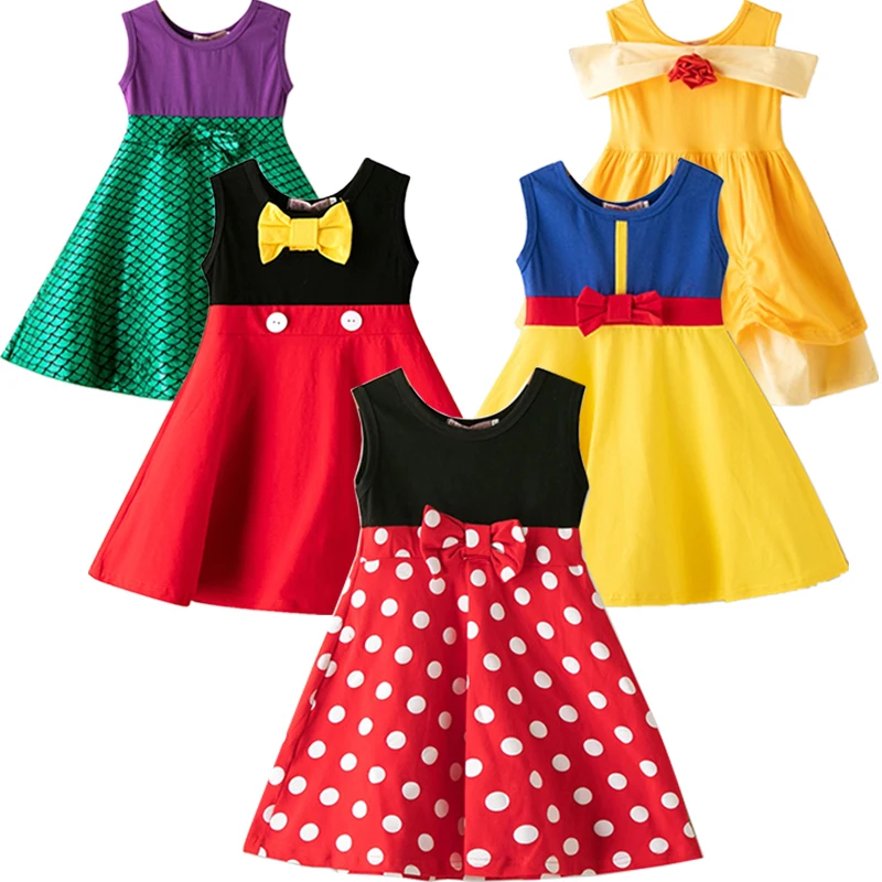 Новое нарядное платье с Минни Маус, Детские вечерние платья принцессы на день рождения для маленьких девочек, детская одежда с юбкой-пачкой в горошек, размер 2, 5, 7 лет