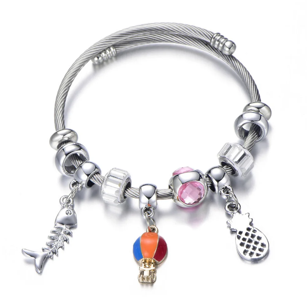 Титановый, серебряного цвета стальной браслет с Микки хрустальные бусины тонкие браслеты и браслет для женщин дети партии Ювелирные изделия Подарки - Окраска металла: A18