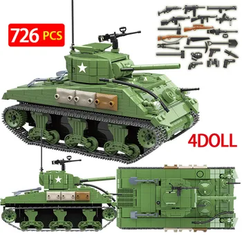 

726PCS US Military Sherman M4A1 Tank Building Blocks Technic Police SWAT WW2 Tank Soldier Weapon Army Bricks Kids Toys