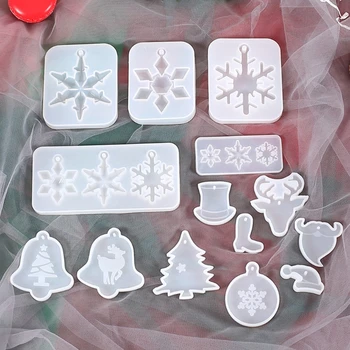 

14Pcs Christmas Tree Snowflake Mold Christmas Silicone Epoxy Resin Pendant Mould