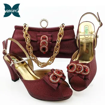 

Italian design Shoes with Matching Bag for Women African Ladies Shoes and Bag Set Decorated with Rhineston Metal Decoration
