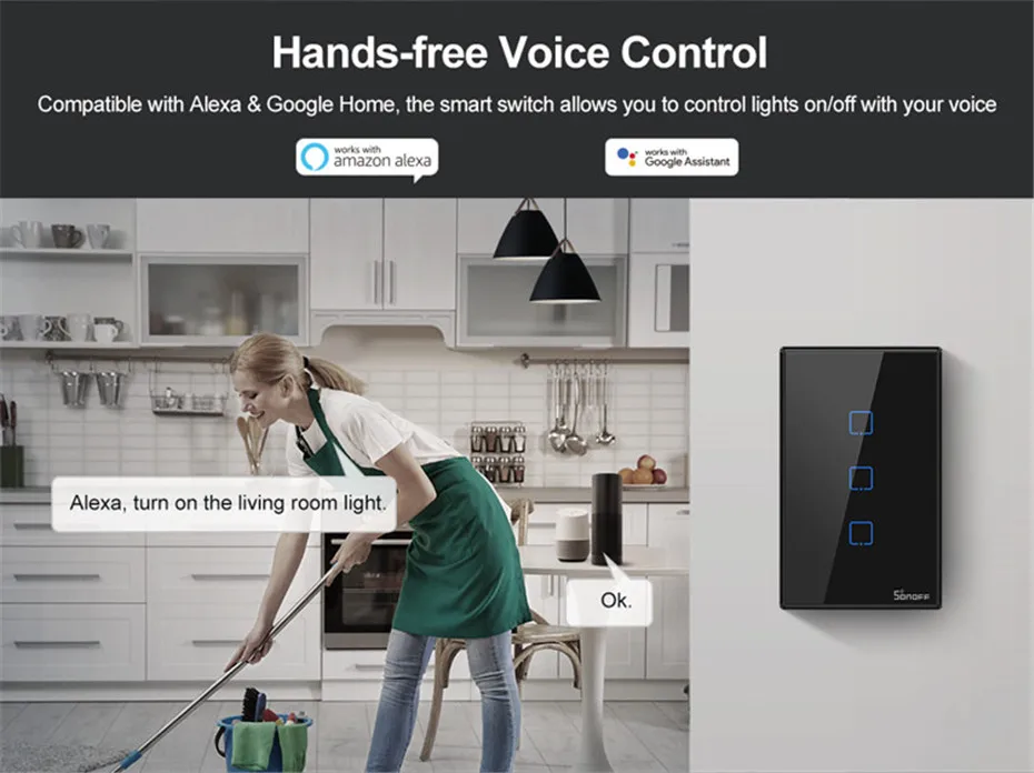 Itead Sonoff T3 US 1 2 3 gang Smart Wall Light Switch with Border,Touch RF433 wifi Control,Works With Alexa Google Home,120 Size-7