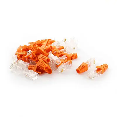 

25 Sets RJ45 Cat5 Cat5e Cat6 Network Plug End Connector w Orange Boot Cover