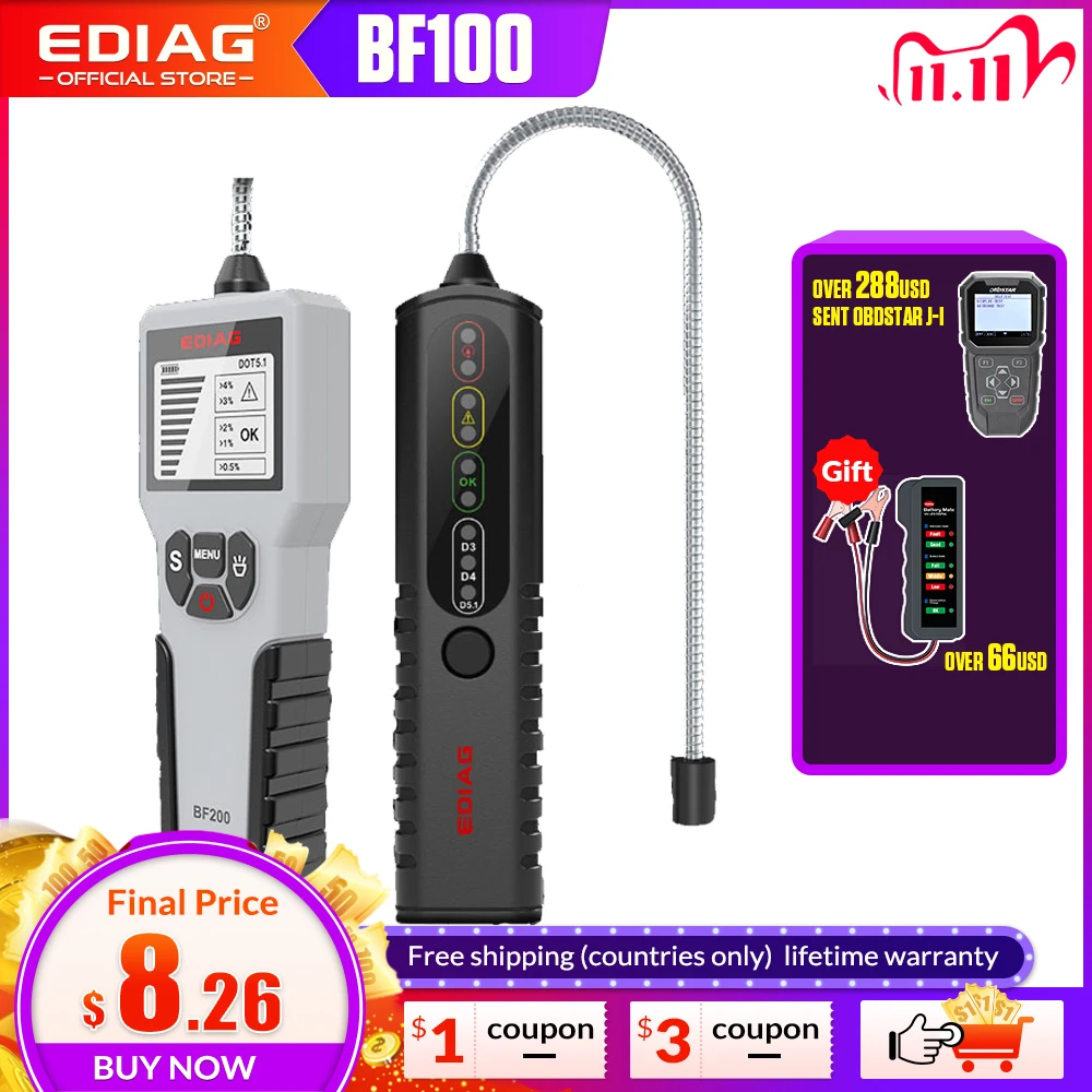 Тестер тормозной жидкости EDiag BF100 LED для DOT3/DOT4/DOT5.1 тестер тормозного масла точный контроль качества тормозного масла BF200 PK DY23/23B - изображение