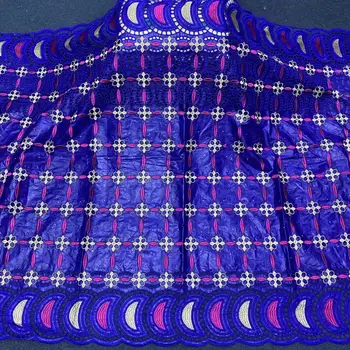 

African bazin riche fabric with brode 2020 Latest fashion embroidery bazin lace fabric with French net lace 5 yards