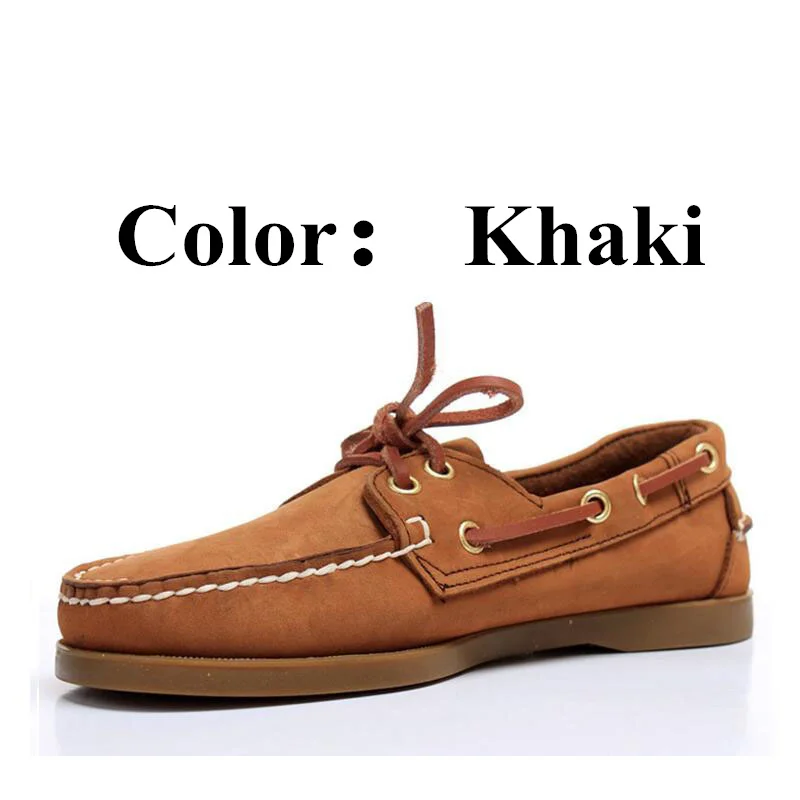 Мужские туфли из натуральной замши для вождения; Docksides; классические туфли-лодочки; фирменный дизайн; лоферы на плоской подошве для мужчин и женщин; 2019A017 - Color: Khaki