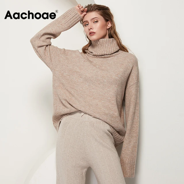 Autumn Winter Women Knitted Turtleneck Cashmere Sweater Casual Basic Pullover Jumper Batwing Long Sleeve Loose Tops 3
