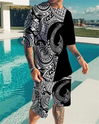 T Shirt à manches courtes pour hommes, impression 3D, motif géométrique Cool, vêtements de sport pour hommes, Short surdimensionné, costume deux pièces 