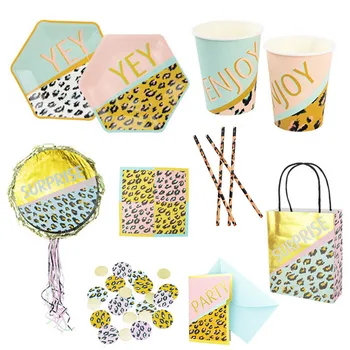 

Bronzing Leopard Theme Adult Birthday Party Supplies Decoration Disposable Tableware Paper Plate Cup Tissue Party Wedding ww25
