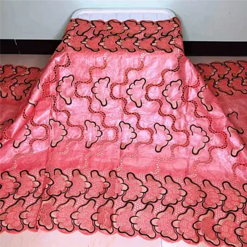 

African bazin riche fabric with brode Latest fashion embroidery basin lace fabric with net lace 5 yards 2L072802