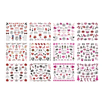 

Romantic Valentines Water Decals Sliders Nail Art Decorations Stickers Sexy Lips Flower Heart Tattoo Stickers