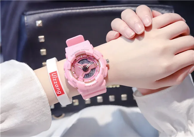 Часы, в студенческом стиле; Ins Лидер продаж Корейская версия простой тренд шок Мода Водонепроницаемый для активного отдыха и развлечений, электронные часы, часы, наручные часы с механизмом - Color: light pink