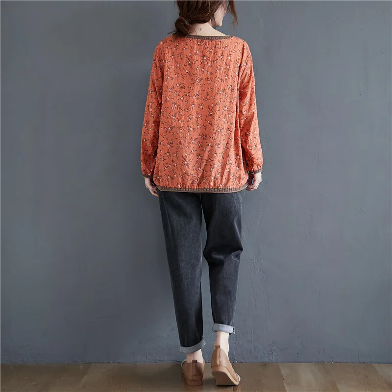 DIMANAF Plus Size Women T-Shirt Vintage Female Long Sleeve Tops Tee Tunic Floral Print Cotton Loose Autumn tshirt Women Clothing