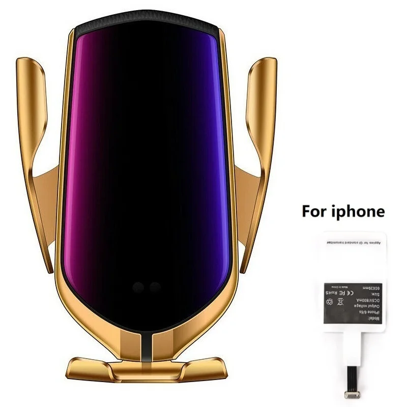 R1 автоматическое зажимное 10 Вт автомобильное беспроводное зарядное устройство для iPhone Xs huawei LG инфракрасное Индукционное Qi Беспроводное зарядное устройство Автомобильный держатель для телефона - Тип штекера: Gold for iPhone