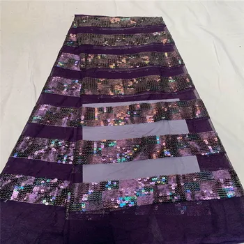 

Gold/purple 2019 New Design African Lace Fabric Wholesale French Lace Fabric High Quality Nigerian Tulle Sequins Lace Fabric