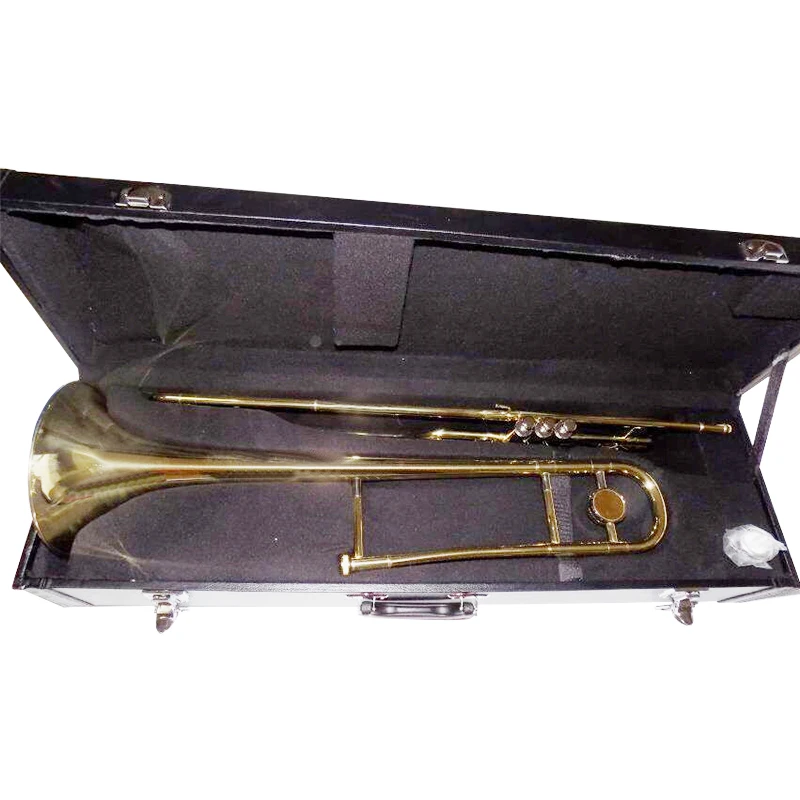 Piston Trombone Bb with Wood Case and Mouthpiece Brass Trombone B Flat