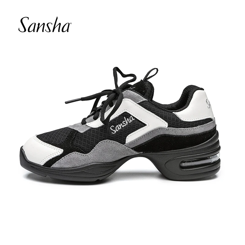 Sansha Two-tone Dance Sneaker Jazz Salsa Dance Shoes For Women And Men Suede Mesh Upper Dancing Shoes H20LCO