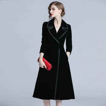

Luxury Black Velvet Long Winter Coat Casacas Para Mujer Invierno 2019 Gothic Long Sleeves Women Coat Casaco Feminino