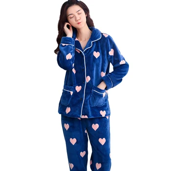 

Winter Women Youth Pajamas Set Autumn Coral Fleece Pijamas Female Cardigan Thickening Velt Warm Sleepwear Homewear Flannel Suit