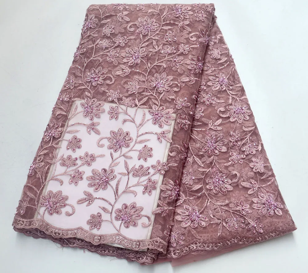 

2019 High Quality African Lace Fabric With Handmade beaded French Net Embroidery Tulle Lace Fabric For Nigerian Party Dress