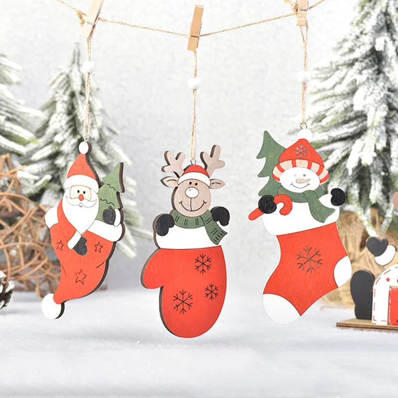 1Pcs Snowflake Deer Santa Claus Christmas Tree Natural Wood Pendant Hanging Ornament Xmas New Year Party Decor Supplies 62888 | Дом и сад
