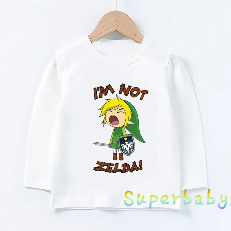 Футболка с принтом легенда о Зельде Triforce Dabbing Link Забавные топы с рисунками для маленьких мальчиков и девочек, детская футболка с длинными рукавами LKP5246