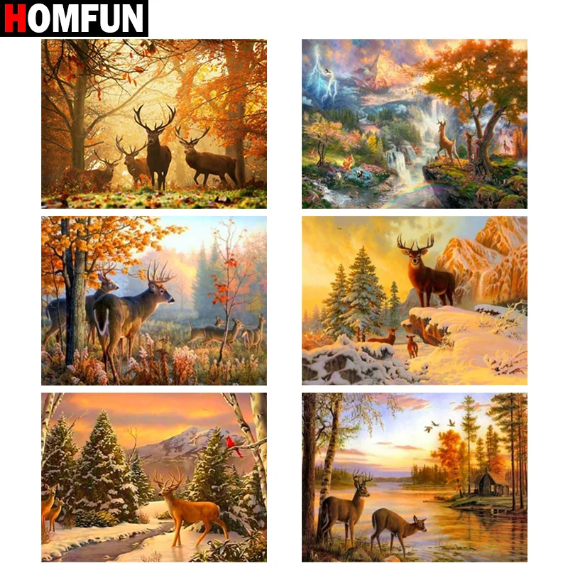 HOMFUN Square Round Drill 5D Diamond Painting Environmental Crafts Full Embroidery &quotElk forest autumn&quot Home decor | Дом и сад