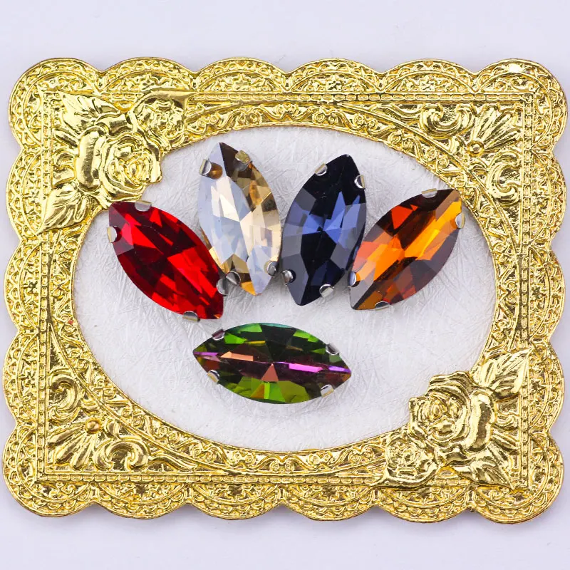 Versatile Sew-On Navette Rhinestone Horse Eye Flatback