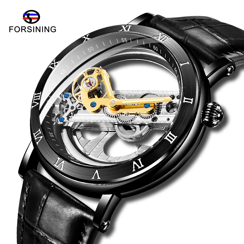 

Top Brand Luxury FORSINING Mens Automatic Skeleton Watches Minimalism Design Leather Waterproof Luminous Steampunk Wrist Watch