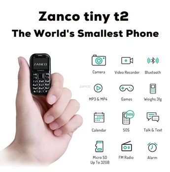 

2pcs ZANCO tiny t2 World Smallest Phone 3G GSM/WCDMA mini cellular phone mini phone smallest phone holiday phone pocket phone