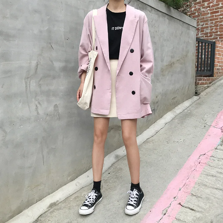 

2019 Autumn Clothing New Style Retro Korean-style Fashion Elegant Solid Color Chiffon Casual Versatile Large Button Suit Jacket
