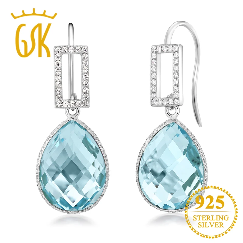 Серьги GemStoneKing 19 37ctw 16x12 мм грушевидной формы натуральный голубой топаз