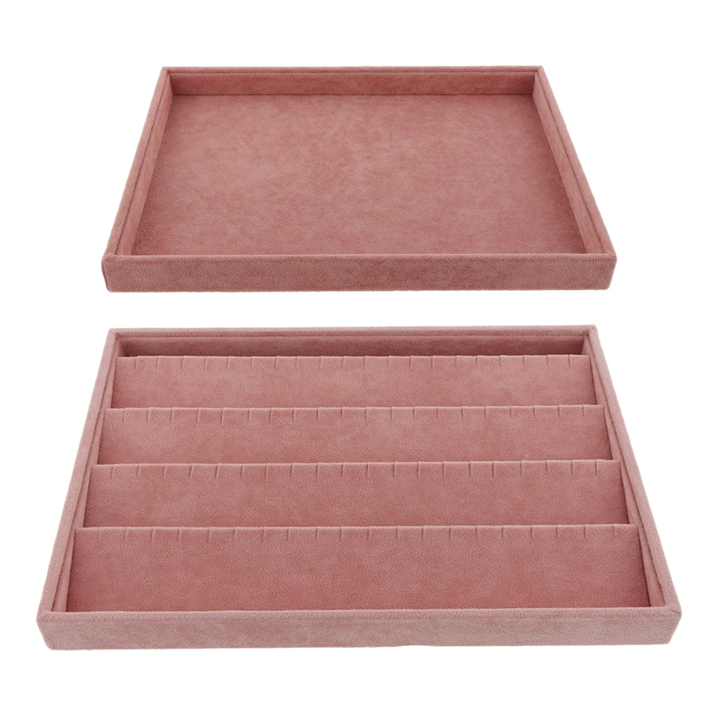 2Pcs Velvet Jewelry Cufflinks Display Tray Storage Showcase Holder Organizer