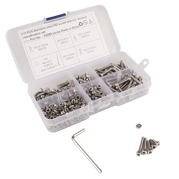 

New 310 Pcs M3 Stainless Steel Hex Socket Head Cap Screws Nuts Assortment Kit With Wrench With Assortment Tool Box
