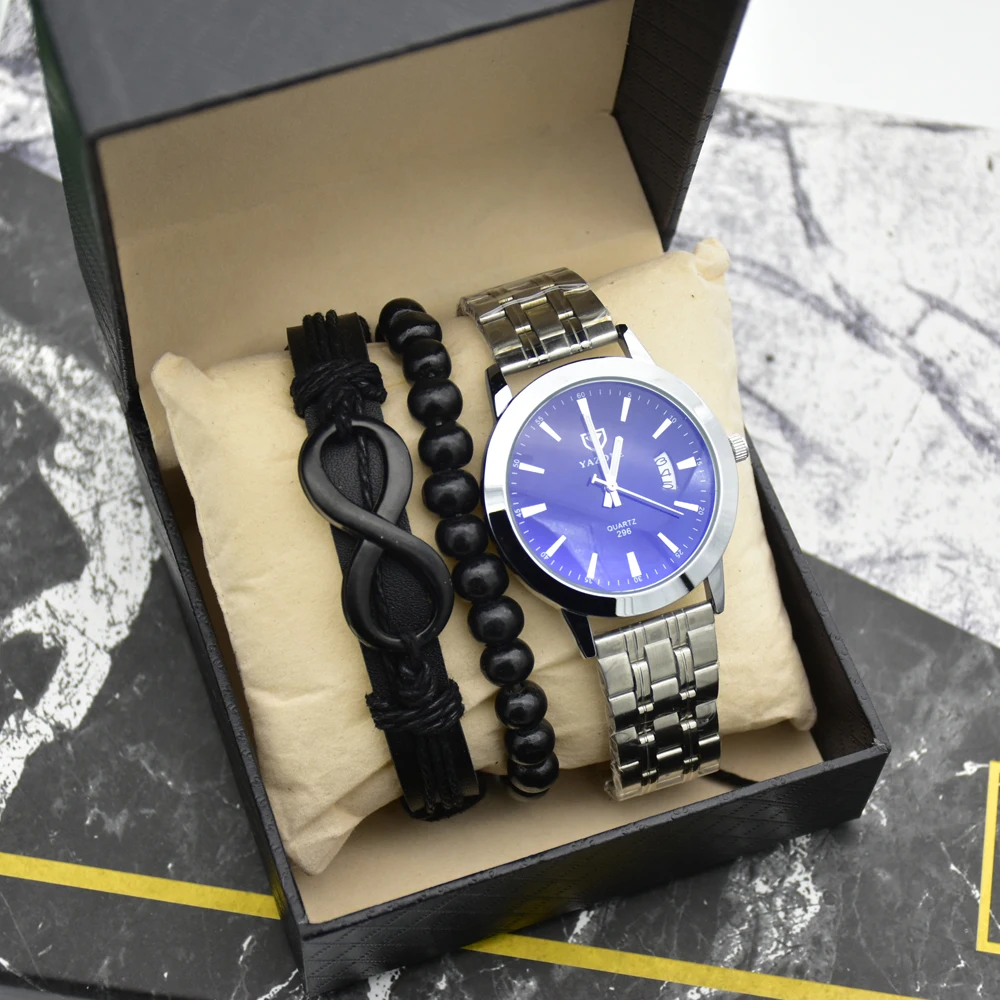 Luxury Men's Watch 30m Waterproof Date Clock With Bracelet 3Pcs Men Quartz Casual Wrist Watch Relogio Masculino Gift Box ForMens