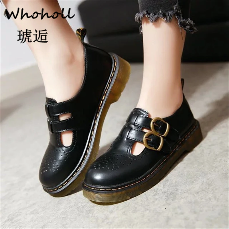 

Whoholl Brand British Style Oxford Shoes For Women Round Toe Flat Shoes For Women Brogues Casual Buckle Shallow Women Oxfords