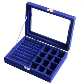 

Multifunction 12 Grids & 7 Slots Jewelry Box Organizer Case With Lock Velvet Glass Ring Display Box Tray Holder Earrings Storage