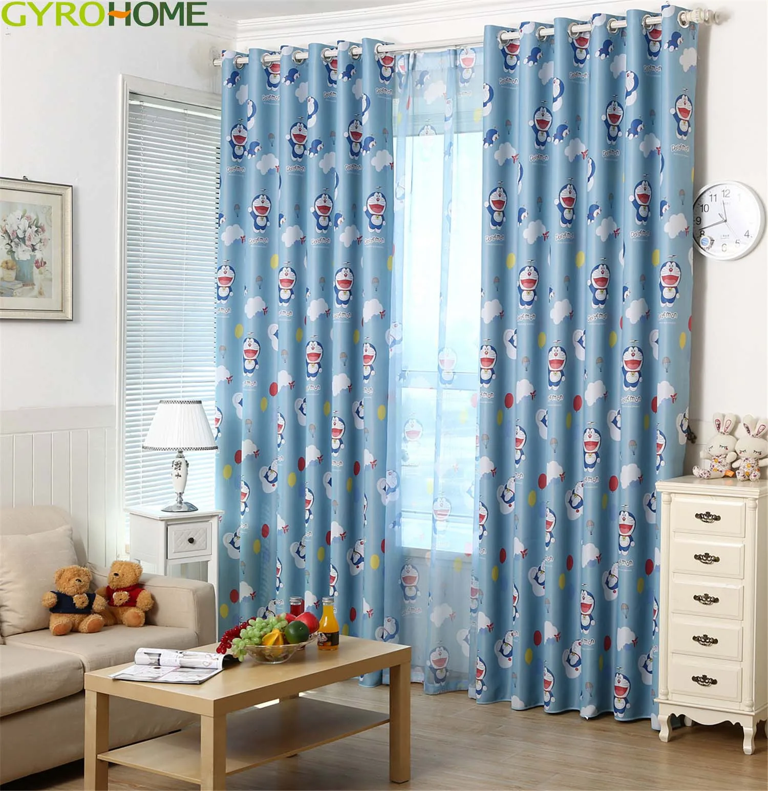 

Doraemon Printed Blackout Curtain for Children room Polyester High Quality Environmental Blue Living Room Window Drapes