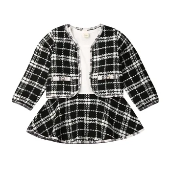 

2PCS Toddler Baby Girls Autumn Winter Clothes Plaids Coat Tops Dress Formal Outfits Fit For 0-6 Years