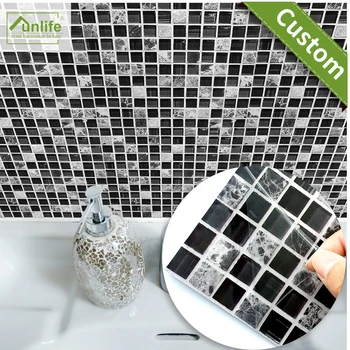Funlife CUSTOM 10/15/20/25/30cm Self Adhesive Waterproof DIY Black Marble Mosaic Wall Sticker Kitchen Floor Tile Sticker 10PCS