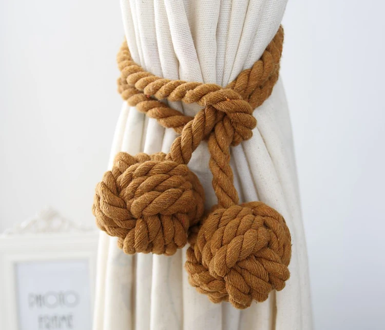 Cotton Rope Braided Curtain Tieback Tassel Cotton Rope Tie Backs with Balls American Pastoral Style 1 Piece
