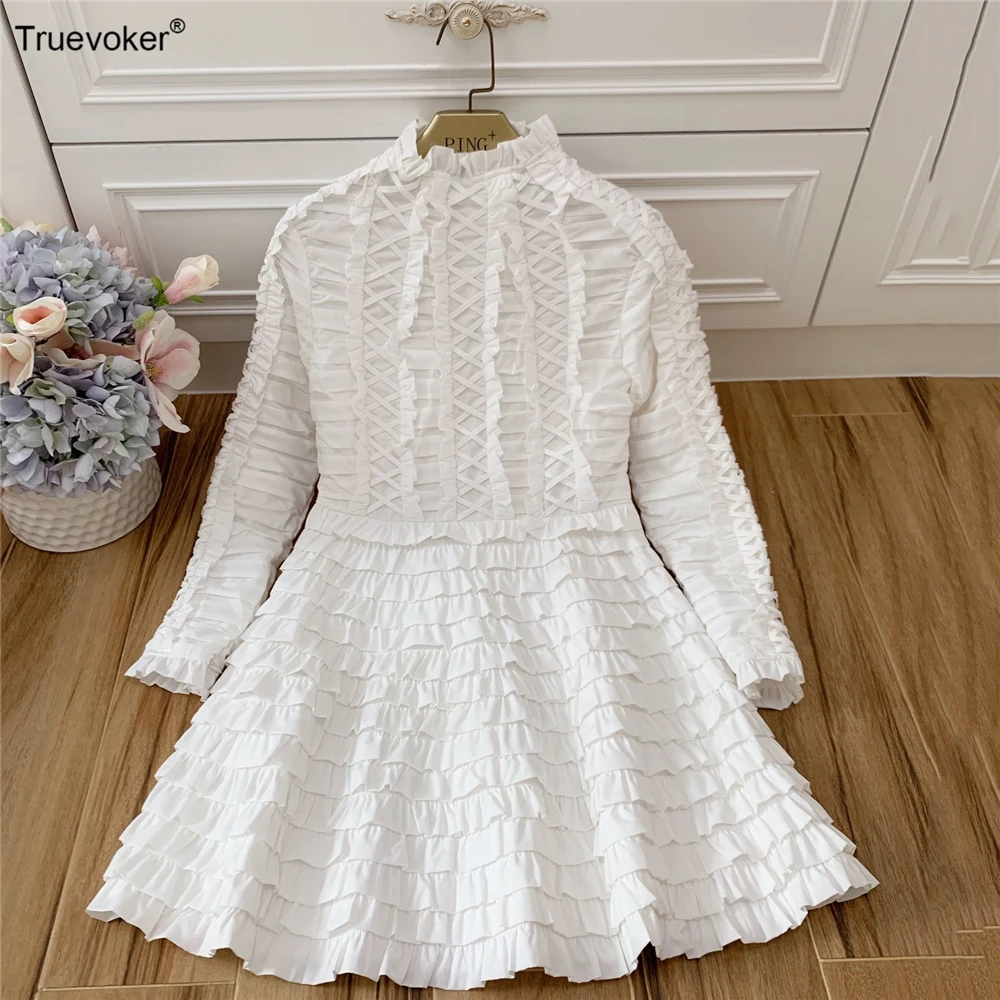 

Truevoker Runway Designer Dresses Women's Elegant Full Sleeves Cascading Ruffle Cake Party Robe Femme Ete Vestidoes
