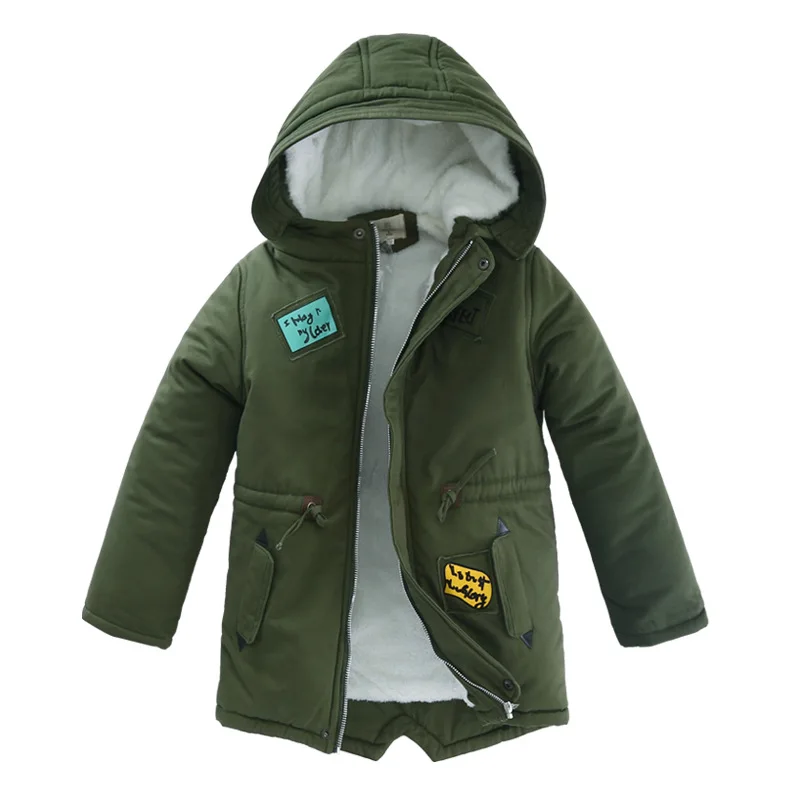 Детская зимняя куртка для мальчиков; вельветовое пальто; Повседневная теплая куртка с капюшоном и пентаграммой для мальчиков; высокое качество; 120-170 - Цвет: army green