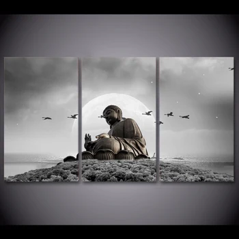 

3 Pieces Buddah Statue Sunset Birds Home Decorative Canvas Wall Art Posters Picture Prints Canvas Painting